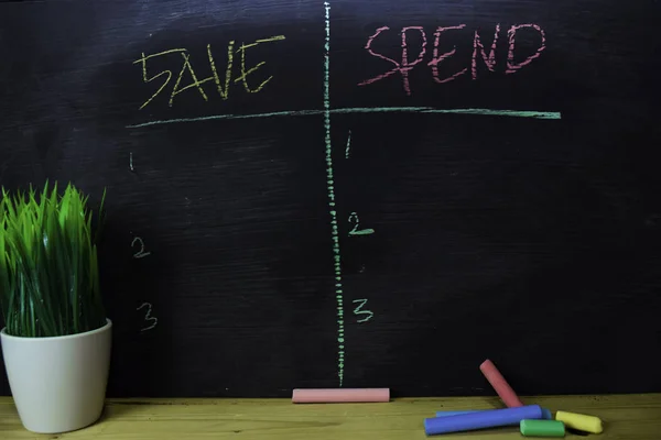 Save or Spend written with color chalk concept on the blackboard — Stock Photo, Image