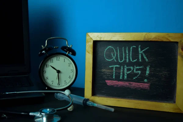 Dicas Rápidas Planejamento Fundo Mesa Trabalho Com Suprimentos Escritório Planejamento — Fotografia de Stock