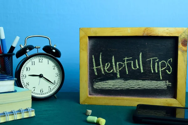 Dicas Úteis Planejando Fundo Mesa Trabalho Com Suprimentos Escritório Planejamento — Fotografia de Stock