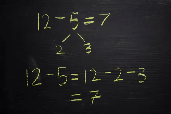 Sluit wiskundige formules op een schoolbord. Onderwijsconcept — Stockfoto