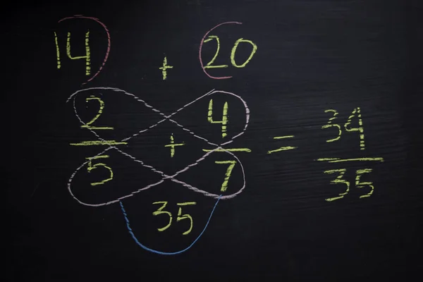 Sluit wiskundige formules op een schoolbord. Onderwijsconcept — Stockfoto