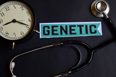 Sağlık Kavramı İlham ile kağıt genetik. çalar saat, Siyah stetoskop.