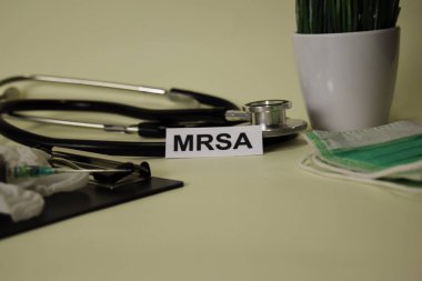 Mrsa, masa arka planında ilham ve sağlık/sağlık konsepti ile
