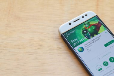 Bekasi, Batı Java, Endonezya. 3 Haziran 2019 : Akıllı Telefon ekranında Kaspersky Mobile Antivirus geliştirme uygulaması. Applock & Web Security, Kaspersky Lab tarafından geliştirilen ücretsiz bir web tarayıcısıdır