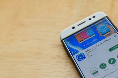 Bekasi, Batı Java, Endonezya. 3 Haziran 2019 : Antivirus 2018 & Virus Cleaner geliştirme uygulaması Smartphone ekranında. Antivirus Np Mobile Security tarafından geliştirilen bir freeware web tarayıcısıdır