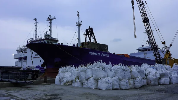 JAKARTA, INDONÉSIE, 18 JUIN 2019 : Navires porte-conteneurs dans les secteurs de l'exportation et de l'importation et de la logistique. Livraison du fret au port avec une grue. Au port de Sunda Kelapa — Photo