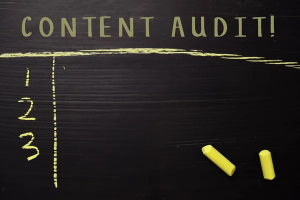 Content Audit! with color chalk. Supported by an additional services. Blackboard concept — Stock Photo, Image