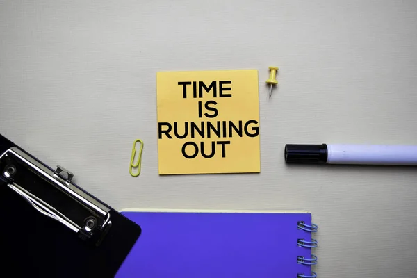 Time Is Running Out text on sticky notes with office desk concept — Stock Photo, Image