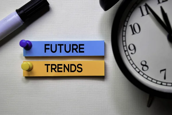Future Trends text on sticky notes isolated on office desk