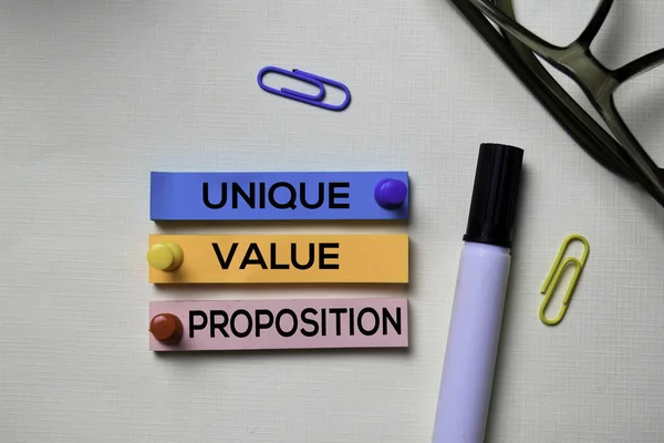 Unique Value Proposition - UVP text on sticky notes isolated on office desk — Stock Photo, Image