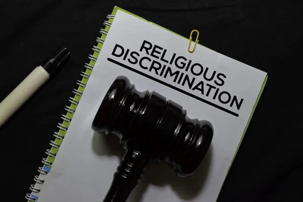 Religious Discrimination Document form and Black Judges gavel on office desk. Law concept — Stock Photo, Image