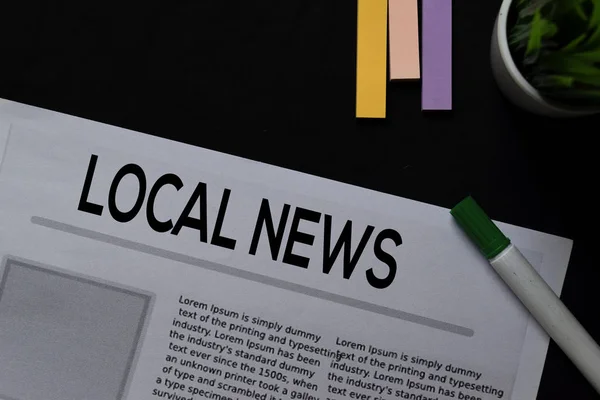 Local News text in headline isolated on Black background. Newspaper concept — Stock Photo, Image