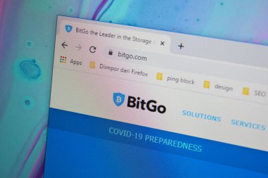 BitGo web sitesinin ana sayfası bilgisayar ekranında. Bitcoin güvenlik şirketi. Bekasi, 21 Temmuz 2020