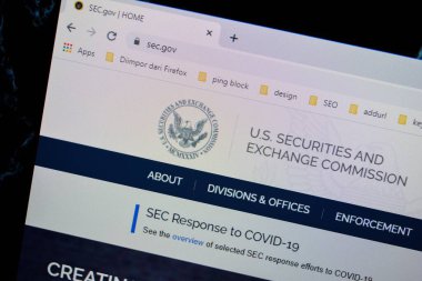 ABD Menkul Kıymetler ve Borsa Komisyonu veya SEC 'in ana sayfası bilgisayar ekranında. Bekasi, 21 Temmuz 2020