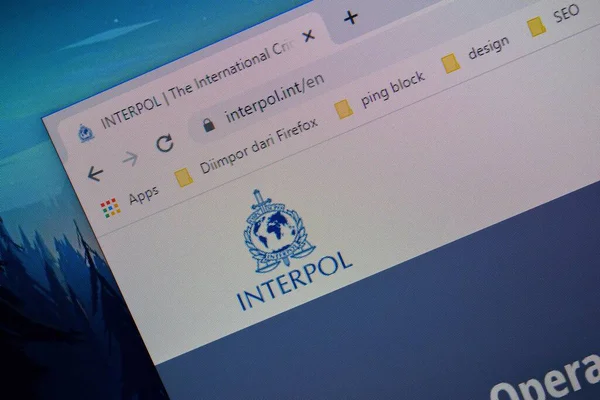 Página Inicial Site Organização Internacional Polícia Criminal Interpol Tela Computador — Fotografia de Stock