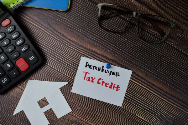 Homebuyer Tax Texto Crédito Escrever Notas Pegajosas Isoladas Mesa Escritório — Fotografia de Stock