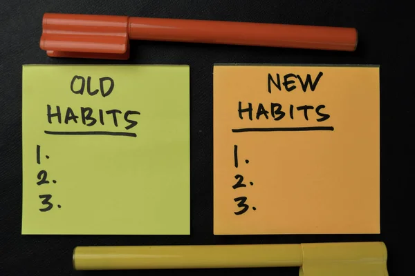 Los Viejos Hábitos Los Nuevos Hábitos Escriben Notas Adhesivas Aisladas —  Fotos de Stock