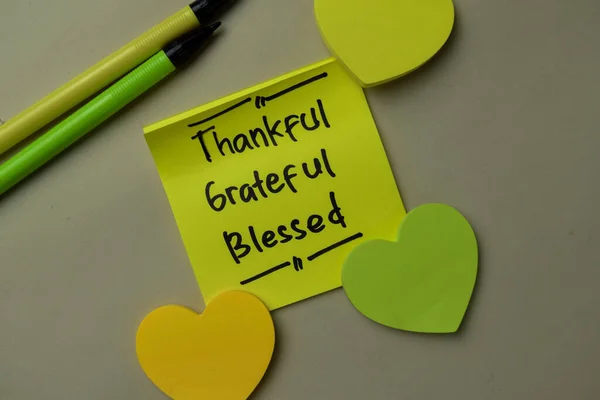 Thankful Grateful Blessed Write Sticky Notes Isolated Office Desk — Stock Photo, Image