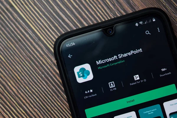 Aplicación Desarrollo Microsoft Sharepoint Pantalla Del Smartphone Sharepoint Navegador Web — Foto de Stock