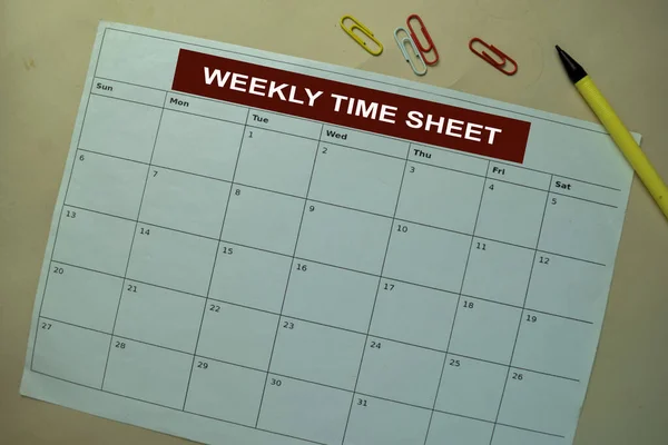 Veckovisa Time Sheet Månatliga Kalender Isolerad Bordet — Stockfoto