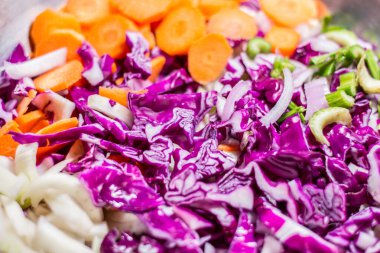 Kırmızı lahana, kereviz, rezene ve havuç salatası.