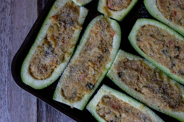 Vegan Zucchini stuffed, without cheese and without meat.