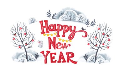  Sulu boya resim. Kış kulübe Noel için dekore edilmiştir..