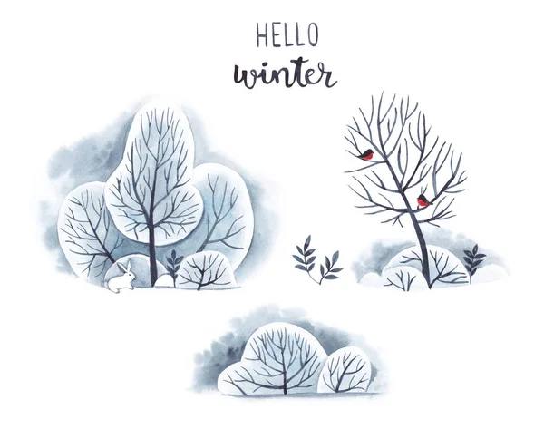 Ilustración Acuarela Cabaña Invierno Decorada Para Navidad — Foto de Stock