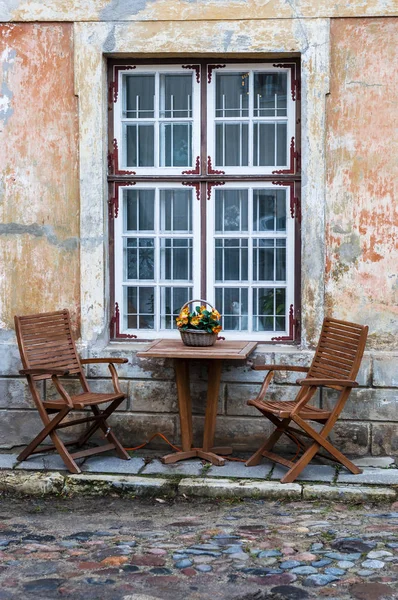 Table Romantique Pour Deux Personnes Dans Vieille Ville Tallinn Estonie — Photo