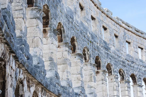 Pula Kroatië Juni 2014 Stenen Boog Kolommen Rijen Pula Arena — Stockfoto