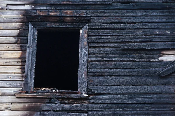 Pared Exterior Restos Negros Fachada Casa Madera Quemada — Foto de Stock