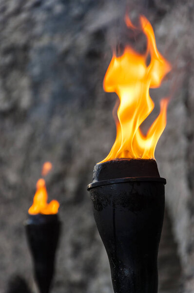 Oil Flaming Black Metal Torch Medieval Lighting Equipment — Stock Photo, Image