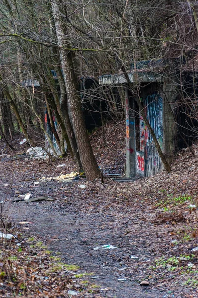 Wilno Litwa Kwietnia 2013 Wejście Opuszczonego Bunkra Betonu Zbudowany Czasie — Zdjęcie stockowe