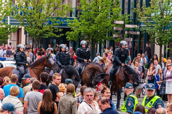 Vilnius Lituania Julio 2013 Fuerzas Policiales Armadas Montadas Final Del — Foto de Stock