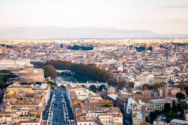 Rome cityscape urban skyline view from above with lots of history, arts and architecture