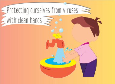 Çocuk ellerini sabunla yıkıyor.