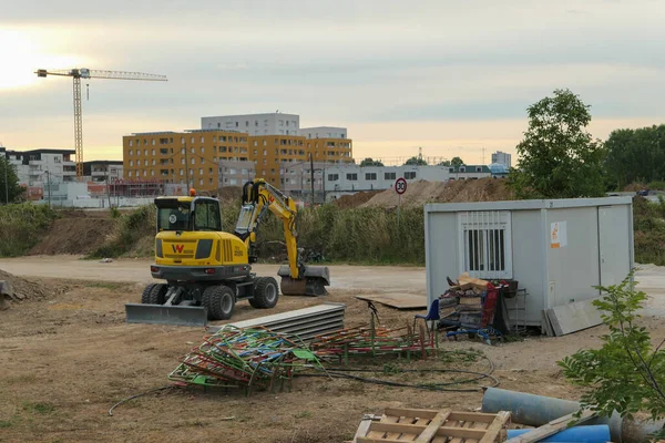 Grigny France June 2020 Construction Site Equipment Earthworks New Tram — Stock Photo, Image