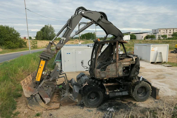 Grigny França Junho 2020 Máquina Terraplenagem Queimada Canteiro Obras Nova — Fotografia de Stock