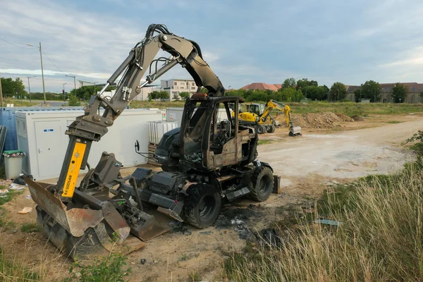 Grigny Francie Června 2020 Stroje Zemní Práce Shořely Staveništi Nové — Stock fotografie