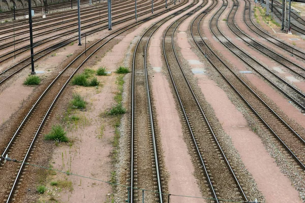 Spoorlijnen Perspectief Rails Voor Passerende Treinen — Stockfoto