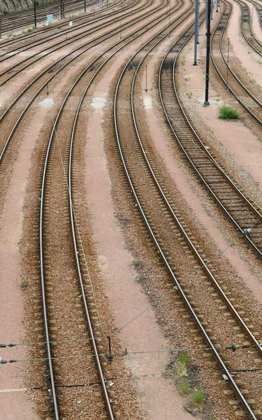 Conjunto Trilhos Ferroviários Perspectiva Trilhos Para Comboios Passagem — Fotografia de Stock