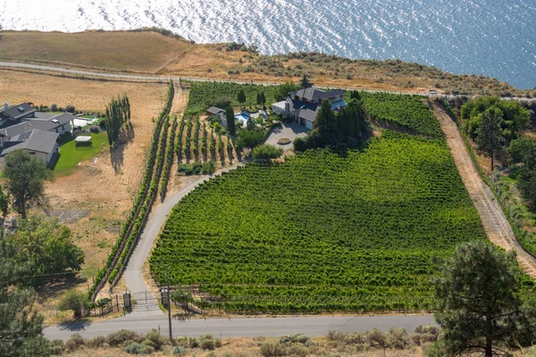 Landschaft mit Bauernhaus am Okanagan-See an sonnigen Sommertagen — Stockfoto