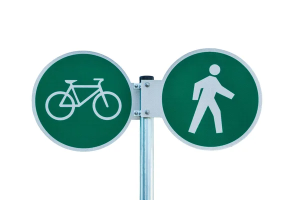Bicycle and pedestrian shared route sign isolated on white. — Stock Photo, Image