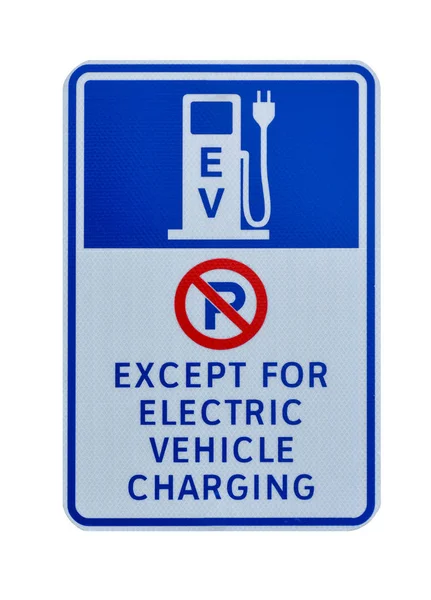 Road sign with EV charging station on white background — Stock Photo, Image