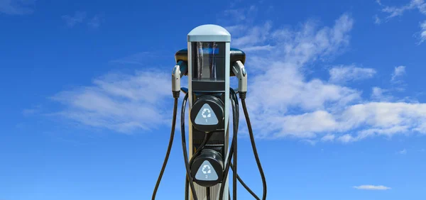 Ev - 雲空の背景に電気自動車の充電ステーション — ストック写真