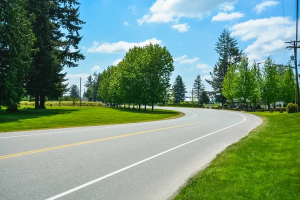 Vira de estrada de asfalto na área rural de Fraser Valley, na Colúmbia Britânica . — Fotografia de Stock