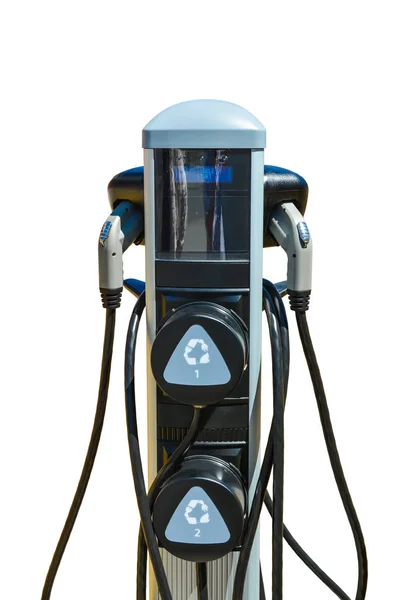 Ev 充电站，用于在白色背景上隔离的零排放汽车 — 图库照片