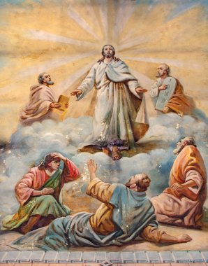 Rusya, Ryazan 1 Şubat 2019 - ortodoks kilisesinde tavan boyama, tanrı ve müritleri zarif ışıkta