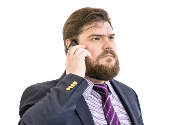 Stor vacker seriös skäggiga Business man använder Mobile Smart Pho — Stockfoto