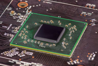 Closeup Entegre yarı iletken mikroçip ve mikroişlemci gemide